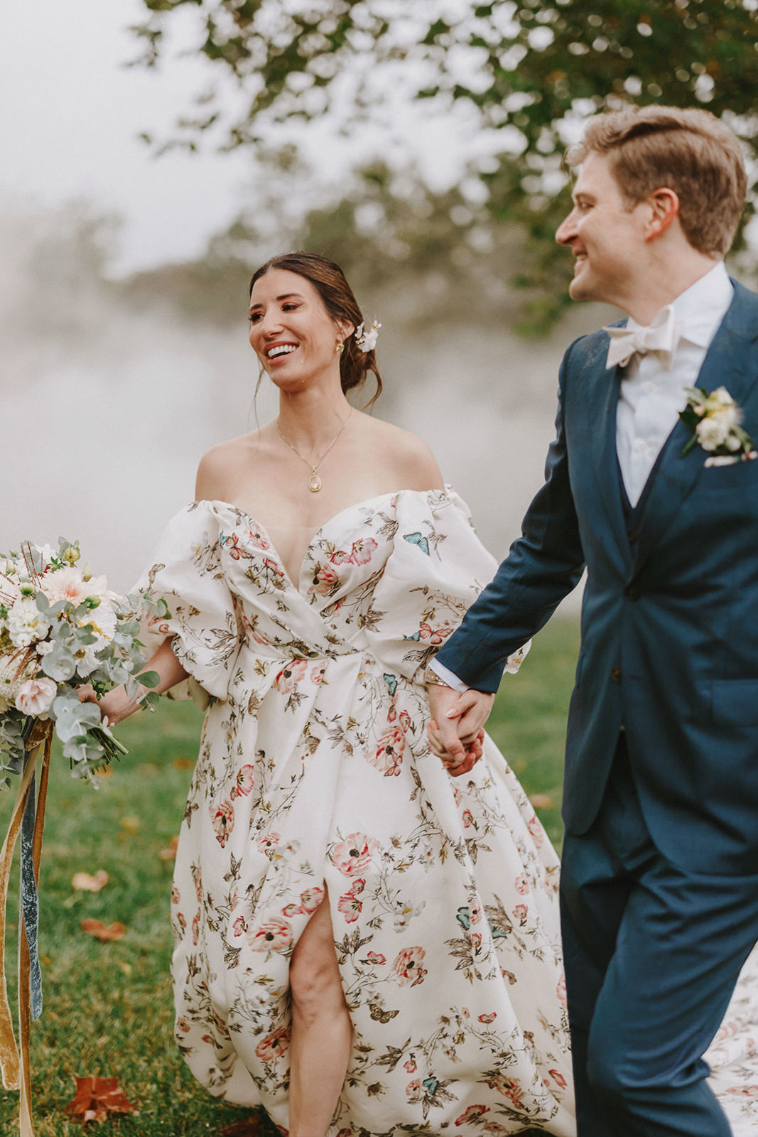 Blacksburg VA farm wedding floral bridal gown