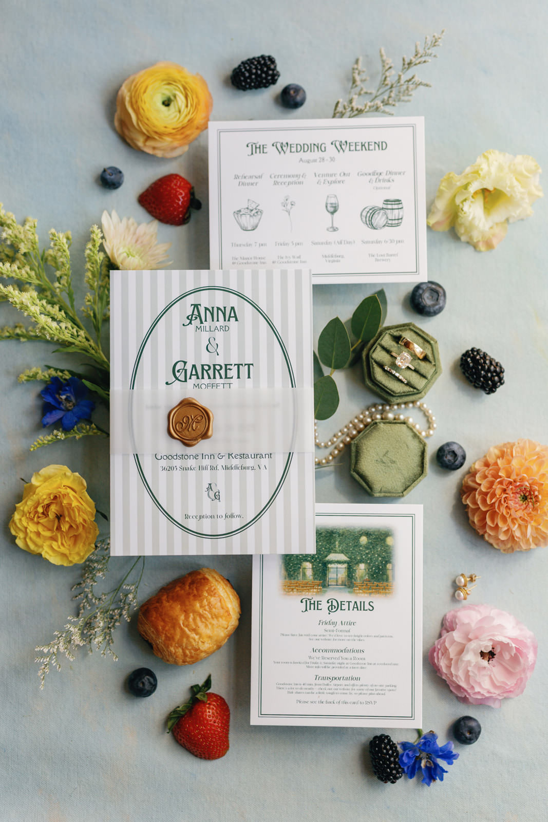Goodstone Inn wedding invitation suite with florals