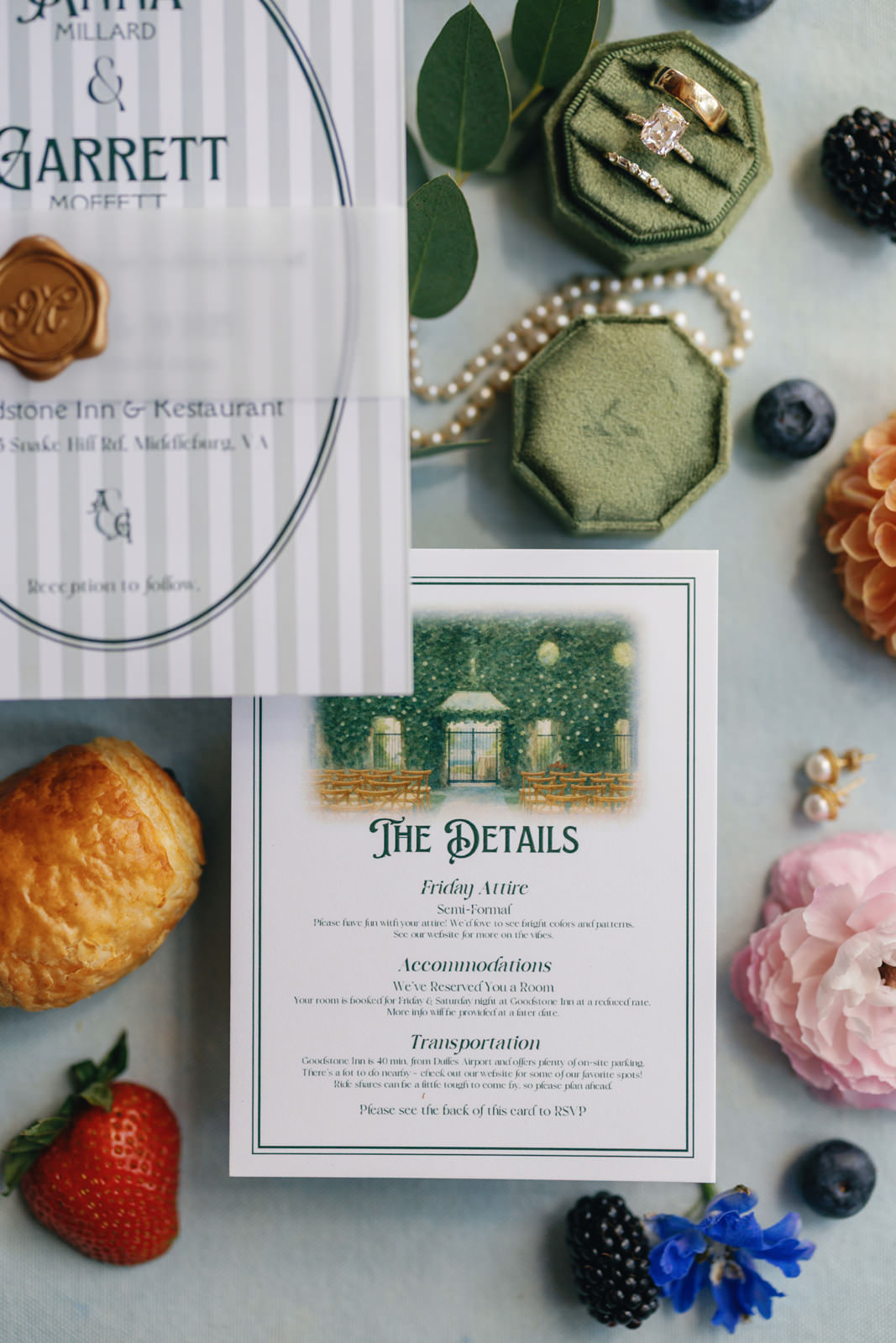 Goodstone Inn wedding invitation suite with florals